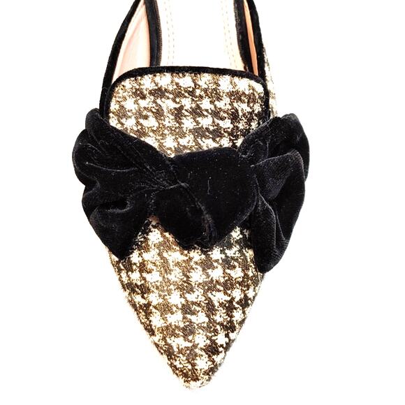 AD & Daughters Velvet Bow Calfskin Houndstooth Kitten Heel Mules Black White US7 - Picture 7 of 7
